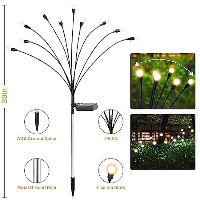 Solar Lights Outdoor Decoration, Waterproof Xmas Outdoor Lights Decor for Yard, Patio, Garden, and Front Porch, 60 LEDs Swing with The Wind (6 Pack, Warm White)