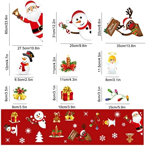 Christmas Window Stickers Jsdoin Double Sides Christmas Decorations Window Decals PVC Staic Stickers Xmas Snowman Snow Gift Peeping Santa for Home Office Window Door Display (Snowman)