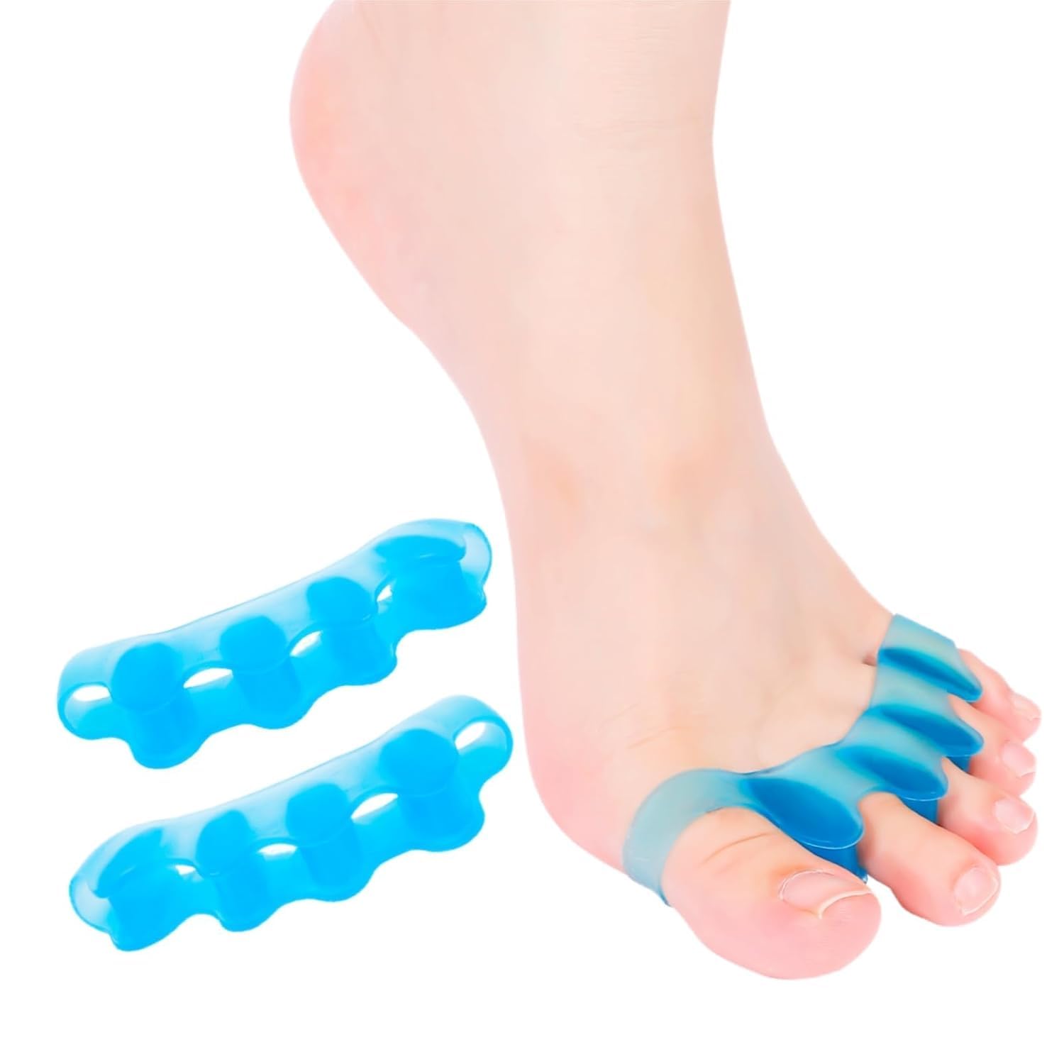 HLOES 2PCS Toe Spacers for Women and Men, Toe Separators for Pedicure, Bunion Corrector, Hammer Toe Straightener, Plantar Fasciitis, Toe Spreaders for Foot Pain Relief and Foot Health. (2, Blue)