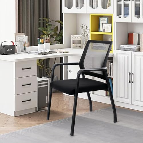 Image of KLASIKA Desk Chair No Wheels, Arm Chair with Ergonomic Lumbar Support and Thickened Seats Cushion, Waiting Room Chairs for Office School Church Guest Reception, Black