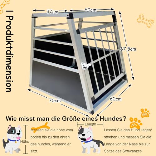 Hundebox Auto, 60x70x67.5cm Hundetransportbox Aluminium für Hunde Katzen, Groß Hundebox mit Sicherheitsverschluss, leicht und stabil (60x70x67.5cm)