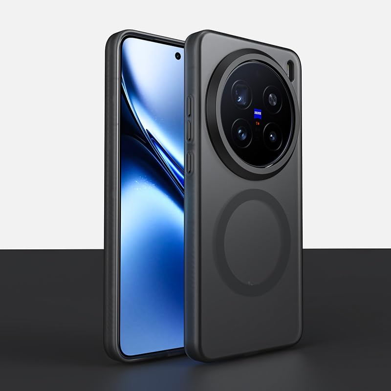 Gruattreay Frosted Case Compatible with Vivo X200 Pro, Shock and Drop Resistant Cover with Magnetic Suction and Four Corner Built-in Airbags Cover for Vivo X200 Pro (Black)