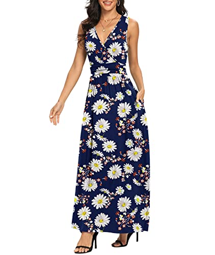 Image of LILBETTER Women Sleeveless Deep V Neck Loose Plain Long Maxi Casual Dress
