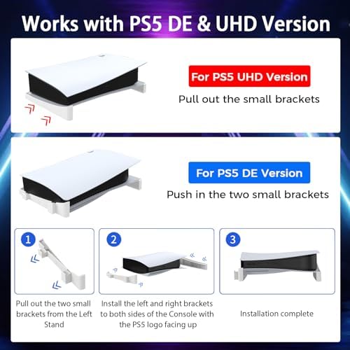 Grathia Horizontal Stand with Slient Cooling Fan for PS5 Slim Console, Compatible with Playstation 5 Slim Disc & Digital Editions, Built-in RGB LED Light, Extra USB 3.0 Port 3