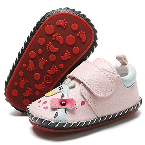 Lafegen Baby Boys Girls Walking Shoes Hard Bottom Non Slip PU Leather Outdoor Sneaker Infant Carton Slipper Toddler First Walker Crib Shoes(3-18 Months) Baby Shoes 12-18 Months Toddler 01 Giraffe/Pink
