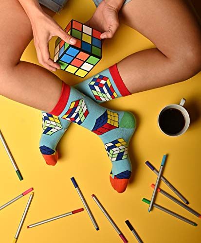 Creasocks Grappige Sokken voor mannen, vrouwen, nieuwigheid, Funky, Quirky, kleurrijke Silly Rubiks sokken voor geschenken, katoen, cadeaus voor unieke patronen oneven sokken 2 paar uniseks - Afbeelding 6