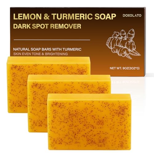 DOXOLATO Lemon Turmeric Soap Bars for Face Body - Gentle Exfoliating Turmeric Soap Bar Improve Skin Texture Moisturizing 3 Bars
