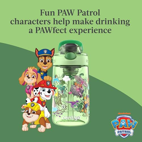 Image of Contigo Aubrey Paw Patrol Leak-Proof Spill-Proof Water Bottle with Autospout, 14oz, Paw Patrol Dino Treks, Green