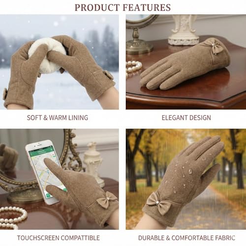 Image of Kraptick Women's Winter Thermal Gloves - Elegant Suede Fleece Lined Warm Full Finger Hand Gloves with Bow Knot - Windproof Soft Driving Mittens for Ladies & Girls (Free Size, Purple)-8