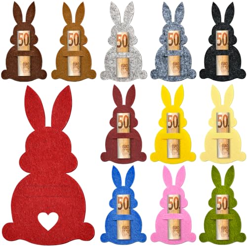 Regalo de Dinero de Pascua, 12 Piezas Adornos de Fieltro de Conejitos de Pascua, Embalaje de Regalos de Dinero de Pascua, Divertido Regalo Dinero, Divertida Decoración de Pascua para Niños Adultos