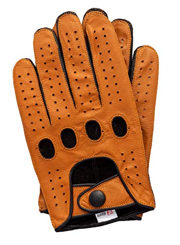 Image of Riparo Men's Leather Driving Gloves - Genuine Cowhide Full-Finger Gloves for Driving & Motorcycle Riding - Breathable Perforated Motorsport Style
