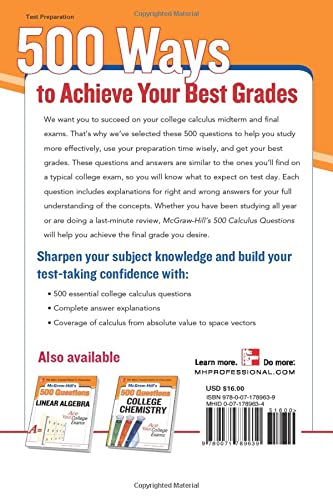McGraw-Hill's 500 College Calculus Questions to Know by Test Day (Mcgraw-hill's 500 Questions) - Image 2