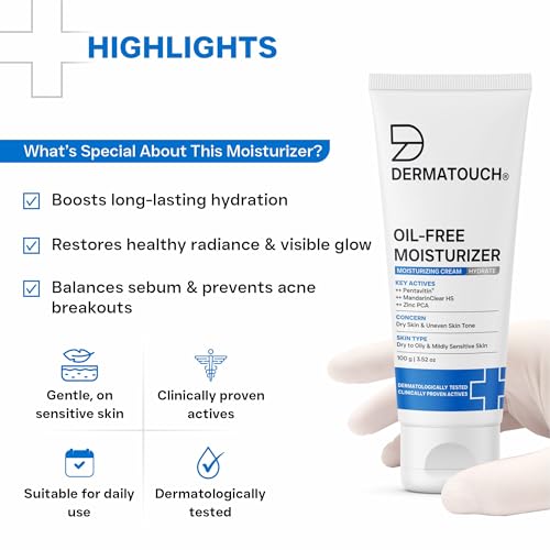 Image of DERMATOUCH Oil-Free Moisturiser - Lightweight Hydration | Non-Greasy Daily Moisture Care | Helps Maintain Skin Balance | 100g