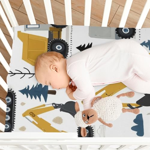 Image of Caikeny Fitted Crib Sheet for Boys Girls Truck Tractor Baby Crib Sheets Bassinet Sheets Crib Mattress Bed Sheets for Toddler Newborn Infant 27 x 39 in