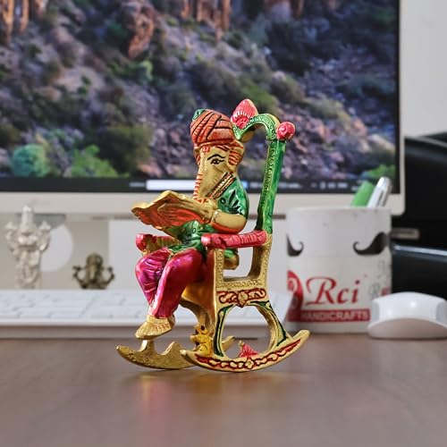 Image of KridayKraft Metal Chair Ganesh ji Reading Book with Meenakari Work,Ganesha Metal Statue for Pooja & Home, Office Decor, Car Dashboard Religious Showpiece for Decoration & Gifting Article