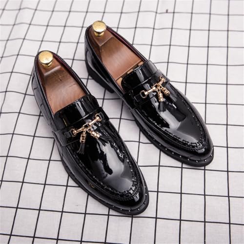 Men's Black Patent Leather Slip-On Tassel Loafers Business Dress Causal Party Wedding Shoes Prom Glitter Gold Buckle Shoes3