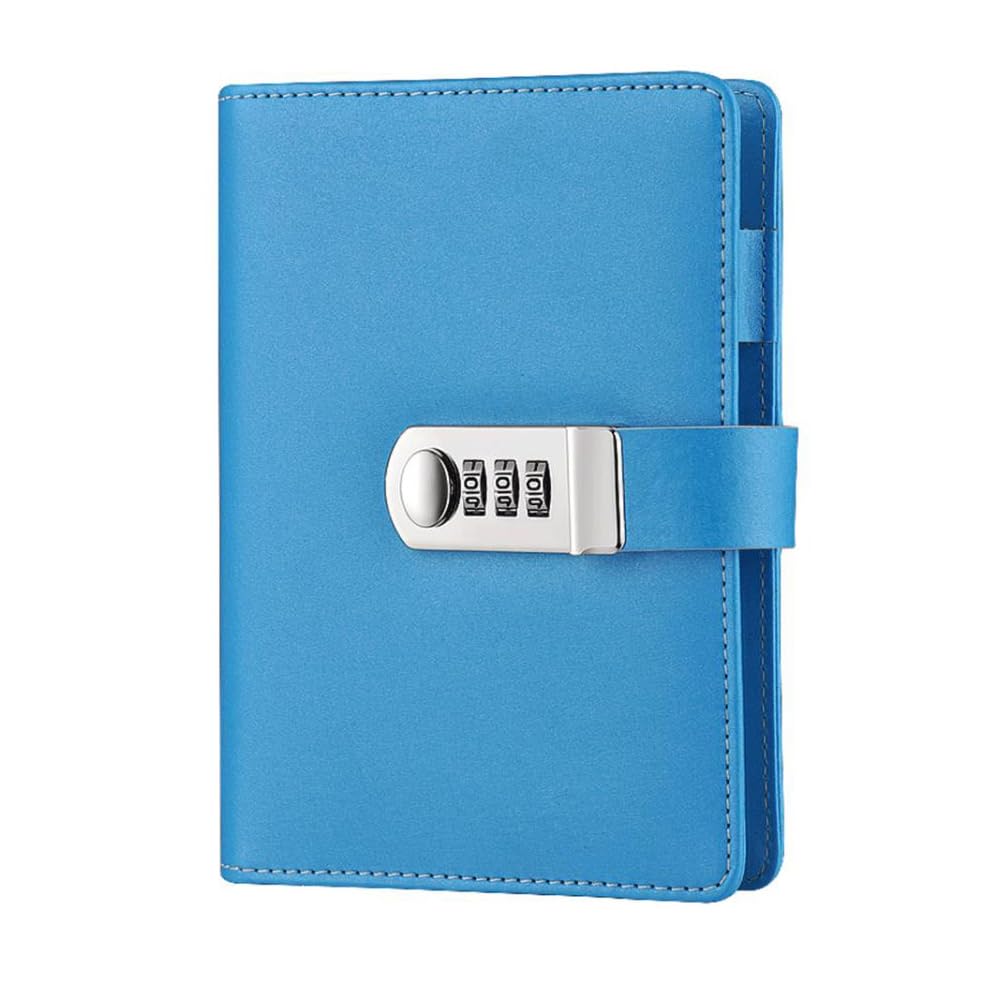Lock Journal with PU Leather Cover, A6 Lockable Refillable Binder Notebook with Pen Holder and Card Slots, Secret Diary Planner Notepad for School Business Girls [Blue]