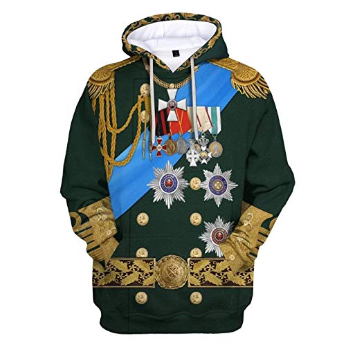 Image of Uyecos Historical Hoodie Revolutionary War Uniform Top | Historical Figure Print, Military Uniform Print, for Historical Reenactment, Halloween Cosplay