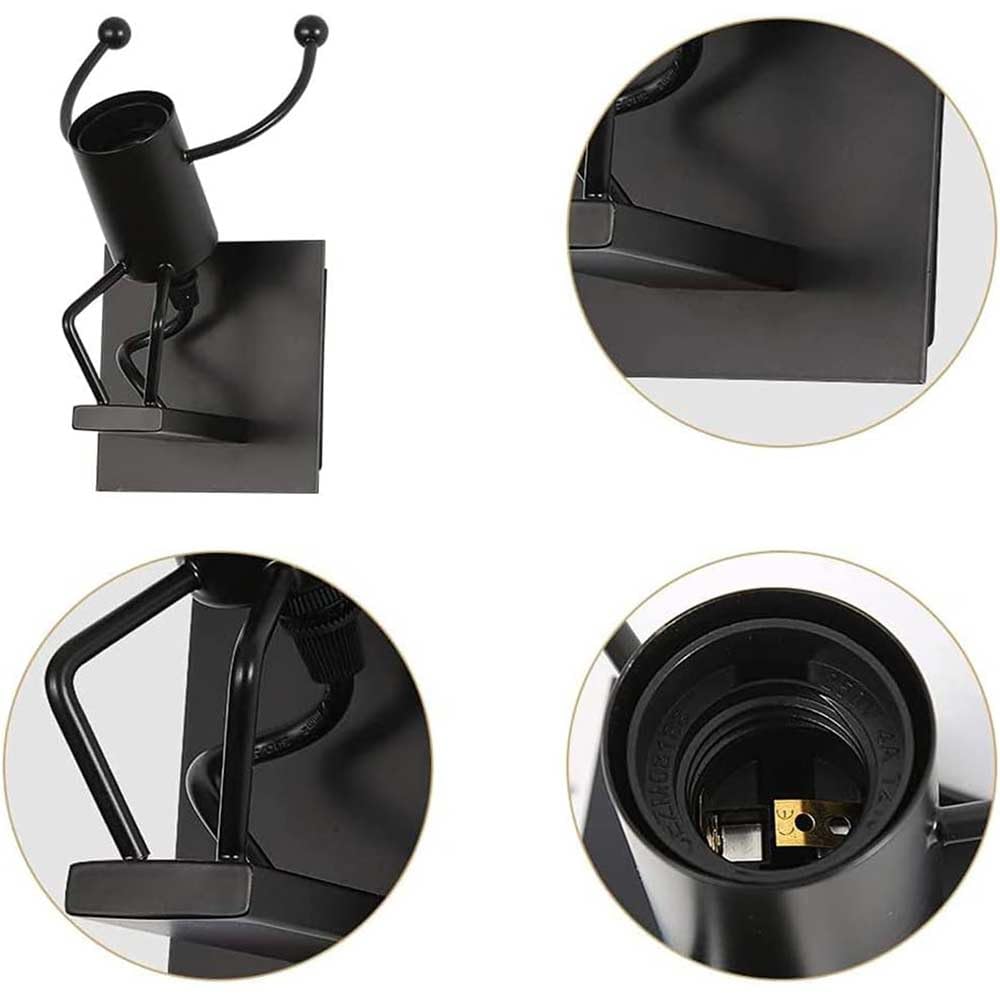 Vetrineinrete® Applique da parete decorativo a forma di omino lampada da muro in metallo attacco E27 arredo casa soggiorno ingresso(Omino che Salta Nero)