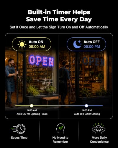 Image of 32 x 10 Inch LED Open Sign for Business - Timer via BT APP & Remote Control, Ultra Bright Open Sign with 14 Flash Modes, 6 Dimming Levels & 6 Speed Control for Salon Cafe Restaurant (Red & Blue)