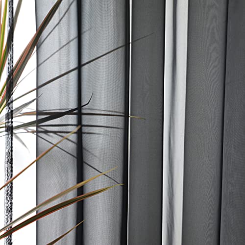 Image of Window Black Sheer Curtains 60 Inches Width 45 Inches Long 2 Panels Sheer Curtain Clear Curtains Basic Rod Pocket Panel for Home Living Room Bedroom Kids Room Yard Patio Parlor Sliding