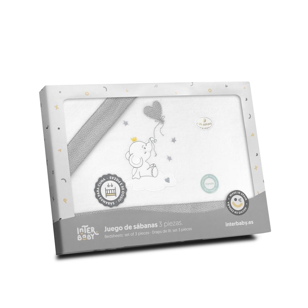 Interbaby - Set di lenzuola per passeggino, 40 x 80 cm, in cotone 100% | lenzuolo per lettino in flanella, caldo | Include lenzuolo con angoli, piano di lavoro e federa per cuscino, ideale per