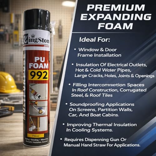 Image of KingSton DIY PU Foam Sealant Spray White 750ml x 2 Pcs- Multipurpose Wall Gap Filling, Crack & Hole Repair, Insulation, Sealing Expandable Waterproof Foam Spray for Doors, Windows, PVC Pipe & AC Ducts