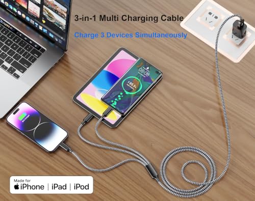 Multi Charging Cable 4FT 2Pack 3 in 1 Apple MFi Certified Braided Cord - image 2