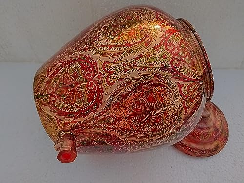 Image of Indian Art Villa Printed Leaf Design Copper Water Dispenser Pot Matka, Storage, Home Kitchen Garden, 13 LTR