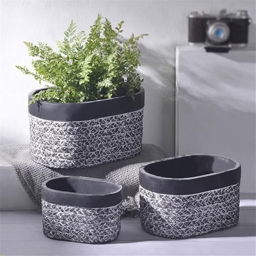 Pot de fleurs elliptique haut de gamme en ciment texturé chanvre