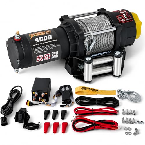 KANGAROO WINCH Treuil Electrique 12v Universel 4500 lbs / 2040 kg - Puissant et Compact avec Câble Acier et Télécommande - Construction Fiable pour...
