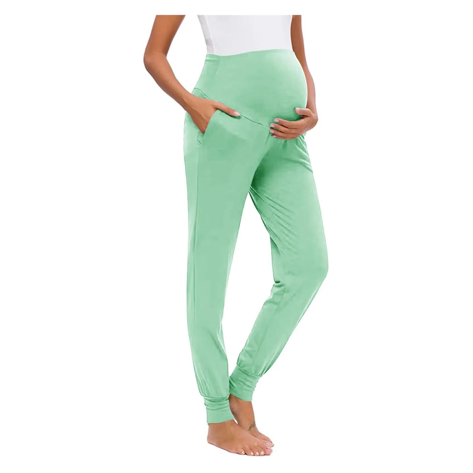 Pantalones de Maternidad for Mujer, Ropa Deportiva, Pantalones Deportivos con puños de chándal, Pantalones elásticos for Embarazadas sobre el Vientre.(Green,XL)