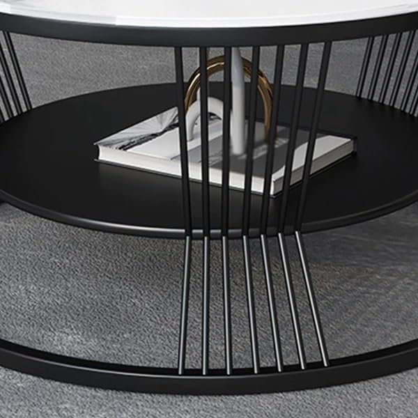 Image of EDEUEQUE Modern Coffee Table Round Simple Tables with Storage Shelf with 1-Tier Storage Shelves, Metal Center Table Minimalist Cocktail Tea Table for Living Room, Office (Black White)