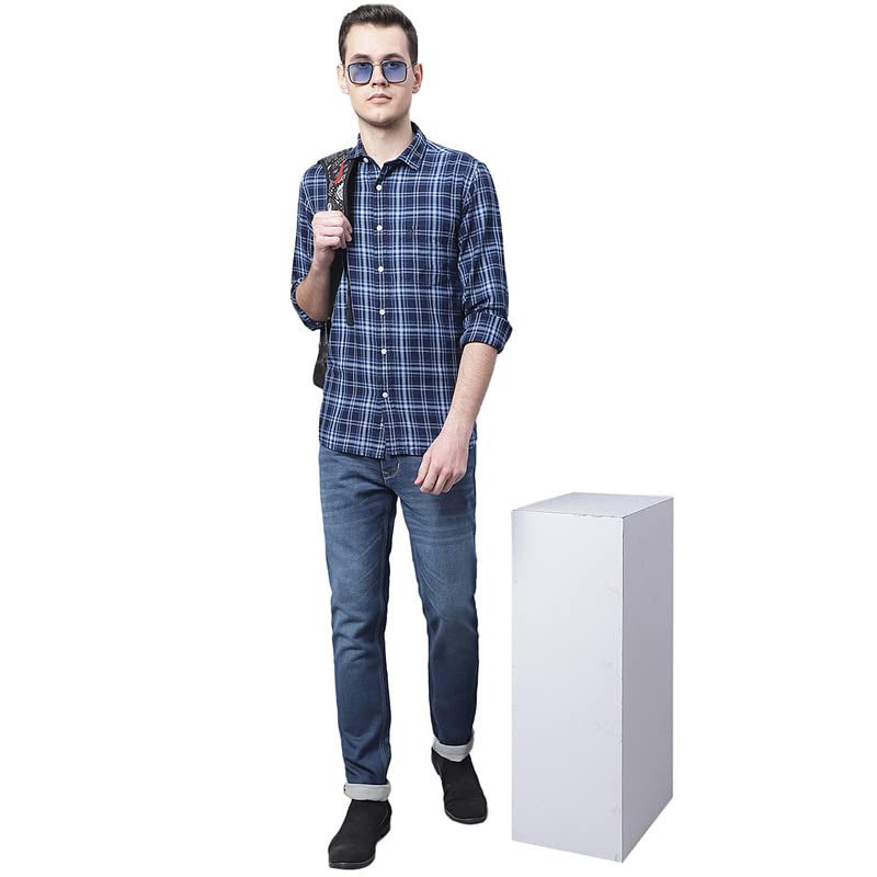 Image of Cantabil Men Blue Cotton Regular Fit Casual Jeans (P MDNM00270 DARKMERCERISED)