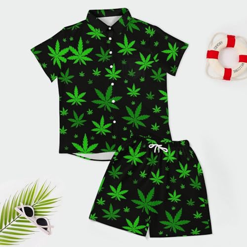 Marijuana Green Weed Men's Lightweight Sleepwear Button-Down Short Sleeve Pajamas Summer Loungewear3