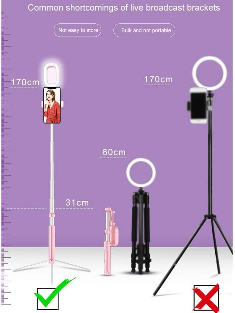 Selfie Stick Treppiede con Luce,Estensibile Phone Skid Phone Treppiede Supporto con Telecomando Bluetooth Wireless