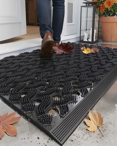 COLOR&GEOMETRY Null Geruch TPE fussmatte aussen Heavy Duty Eingang Fußmatte, umweltfreundlich, Keine Wartung, rutschfeste schmutzfangmatte für Haustür, Terrasse, Garage, 60x90cm Schwarz
