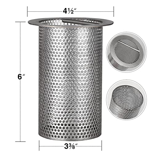 4" Commercial Floor Drain Strainer, 6'' High, Thick Stainless Steel and Finely Polished Drain Basket
