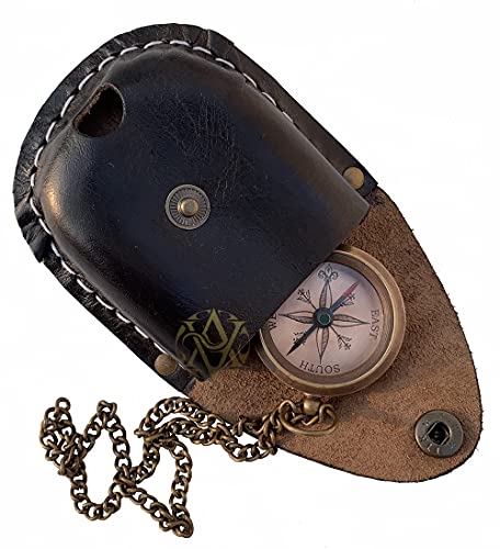 Victorian Antique Brass Purple Sand Timer y Brújula Náutica de Bolsillo con Cadena y Estuche de Cuero para Cinturón miniatura 6