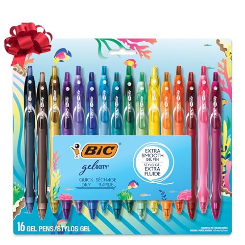 BIC Gelocity Quick Dry Ocean Themed Gel Pen Set with Fast-Drying Ink and Retractable Design, 16-Count in Assorted Ink