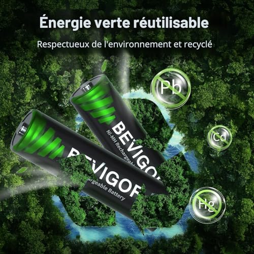BEVIGOR 8 Piles Rechargeables AA 2800mAh 1.2V NiMH, Haute Capacité, Préchargées – vue 3