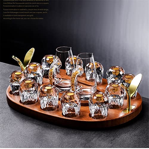Dntum High-end Gold Foil Crystal Liquor Spirit Glass Dispenser Bar Small Wine Glass Set Whiskey Vodka Glass Family Party Wine Set,Gold-One Size