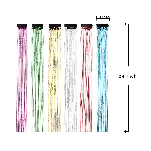 Star Flower 6HP20230701-01 Glitter Mix Colors Hair Extensions Festival Party Highlights Clip In Hair Sparkling Tinsel Hairpieces Straight Hair 24 Inches Of Handmade Suitable thumb #3