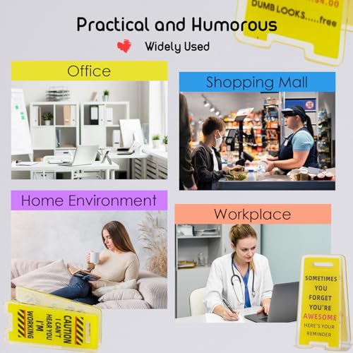 Funny Sticky Note Holder – 6 Pack Note Holder Clips, Overstimulated Desk Sign for Office, Hilarious Desk Signs for Coworkers, Perfect Funny Office Gifts (Yellow)