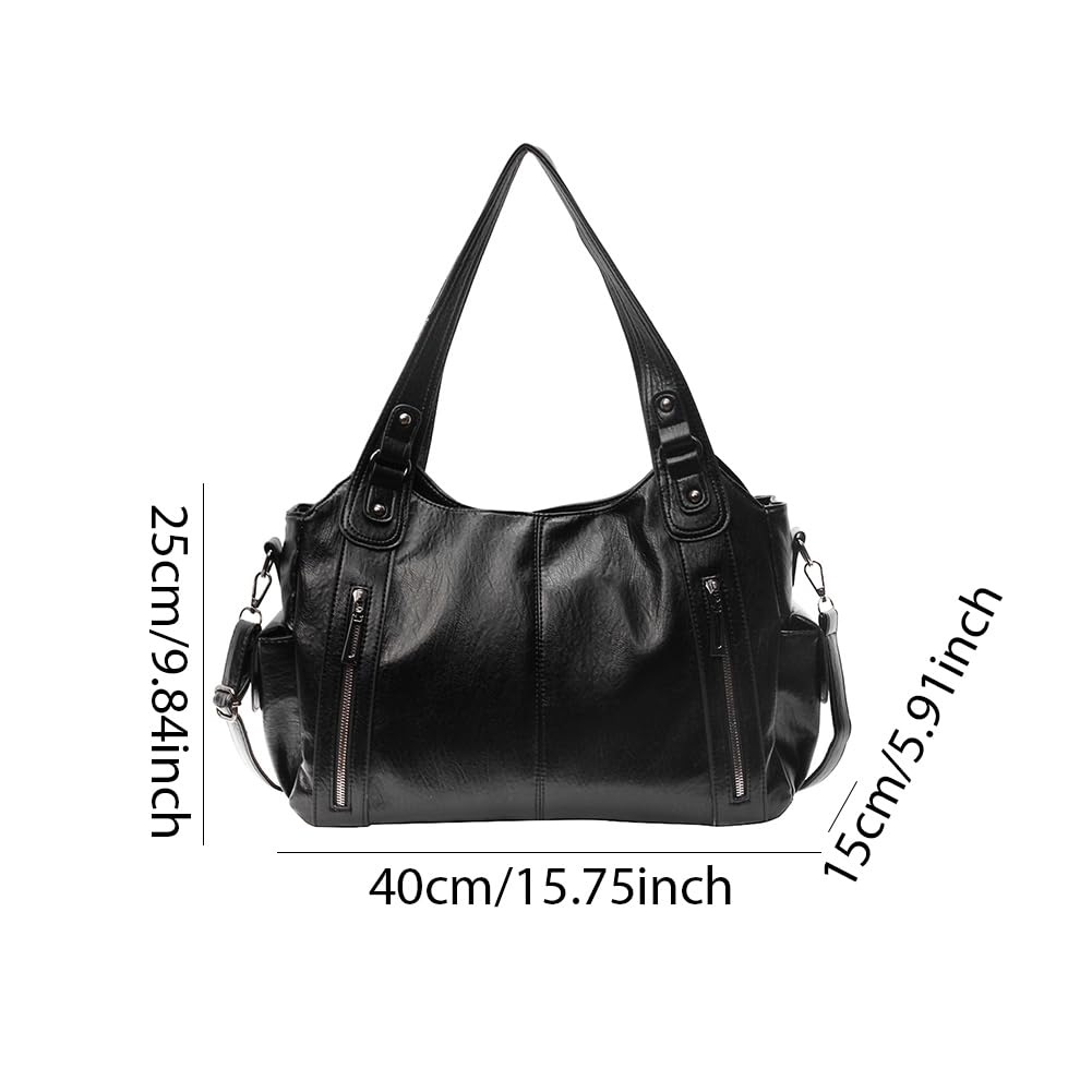 GSenhui Bolso de mano vintage para mujer, bolso de ciudad, holgado, grande, de piel sintética, estilo punk, bolso de hombro para mujer, para viajes, negro