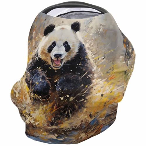 Nursing Cover for Breastfeeding Scarf, Oil Painting Vintage Panda Baby Car Covers Super Soft Multi Use for Canopy Shopping Cart Cover Blanket Stroller Cover