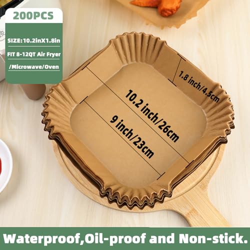 Image of LYHOLKEER 9inch 200Pcs Air Fryer Liners Disposable,Non-Stick Food Grade Air Fryer Parchment Paper Liner,Oil Resistant, Waterproof Parchment Paper Sheets for 8-12 QT Air Fryer