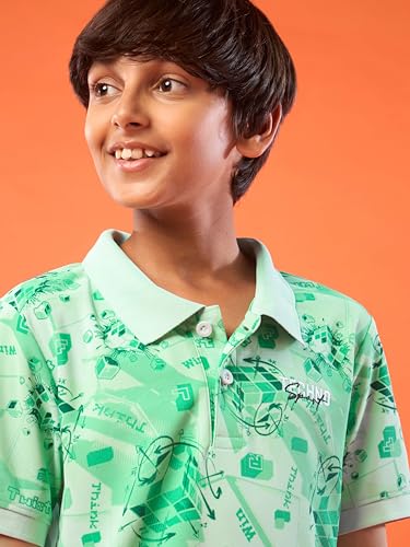 Image of TECHNOSPORT Boys Printed Slim Fit Half Sleeve Polo T-Shirt MATPIQ Pique UPF50+ Anti-Odour 2-Way Stretch Kids Age 8-14 Sports Polo T-Shirt
