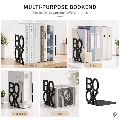 Image of 2 Heavy Duty Metal Bookends for Books | File, CD, Book Holder, & Durable Book Stand for Home, Office, School & Study Table Heavy Duty bookends (Set of 2) (Books)