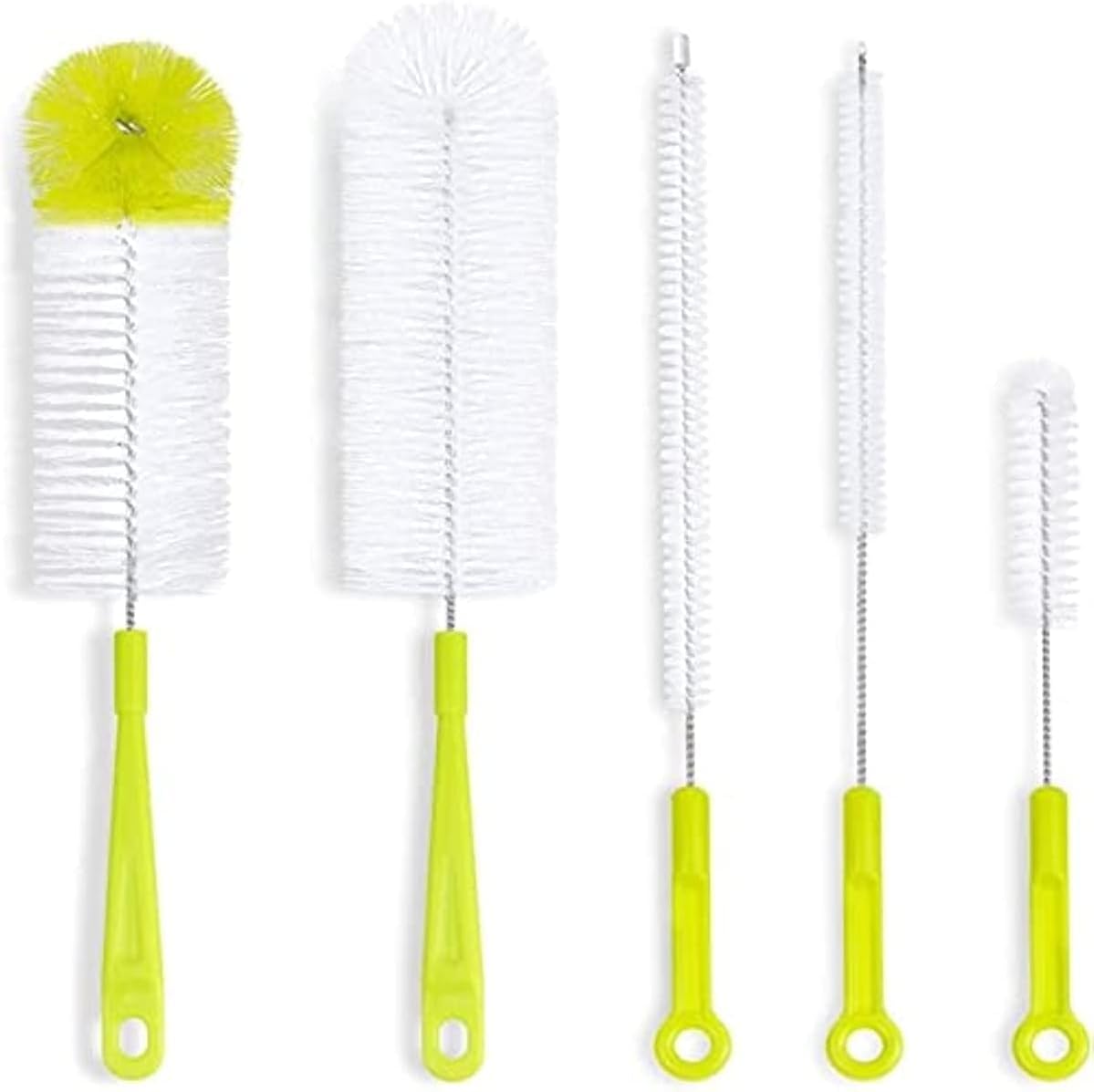 5Pcs Long Handle Cleaning Brush Sets For Narrow-mouth Baby Bottle Sports Water Bottle Glass Tube Cleaner Tools (Green)